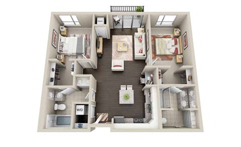 Floor plan for 2 beds, 2 baths, 1002 sqft